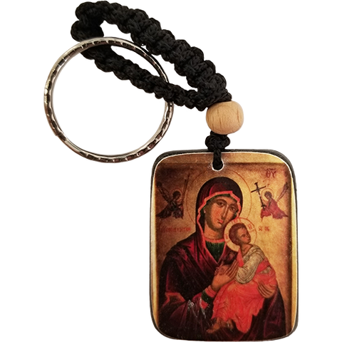 Holy Land Icon Keychain, Mary Mother of God, Hand Carved Serpentine Stone