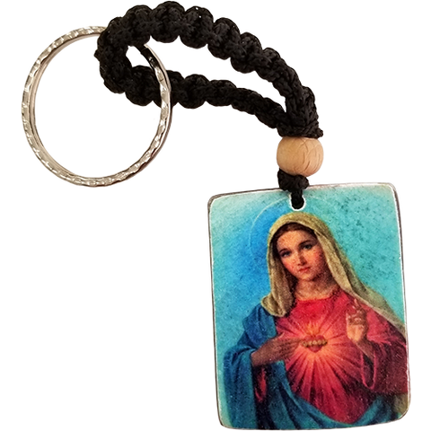 Holy Land Icon Keychain, Mother Mary Immaculate Heart, Hand Carved Serpentine Stone