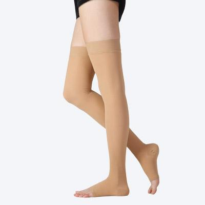 CPS-3304 Thigh high compression stockings with silicone lace band (Open toe)