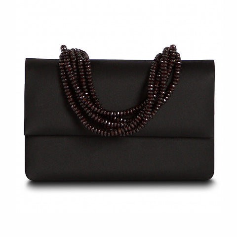 Darby Scott Iconic Necklace Handbag in black silk with Garnet handle
