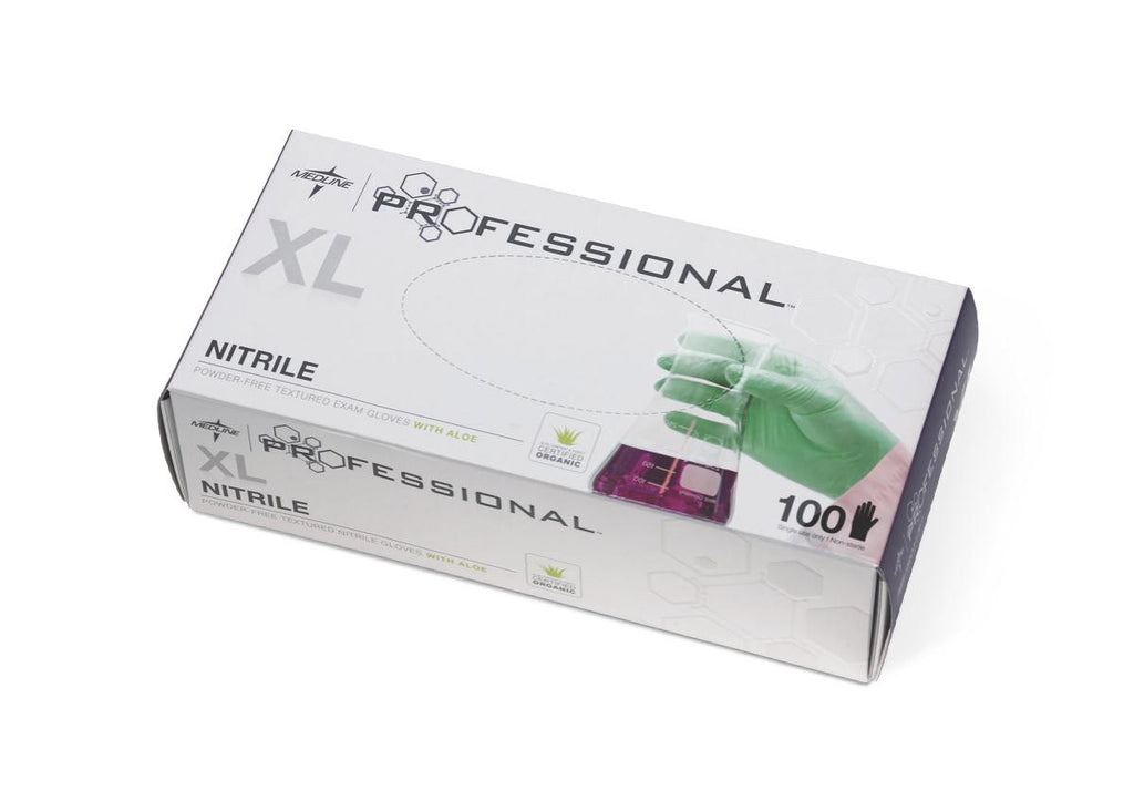 Medline Professional Nitrile Exam Gloves with Aloe - Green - X-Large - 100 Each / Box