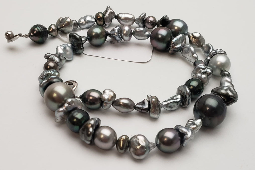 keshi round and drop Tahitian pearl strand