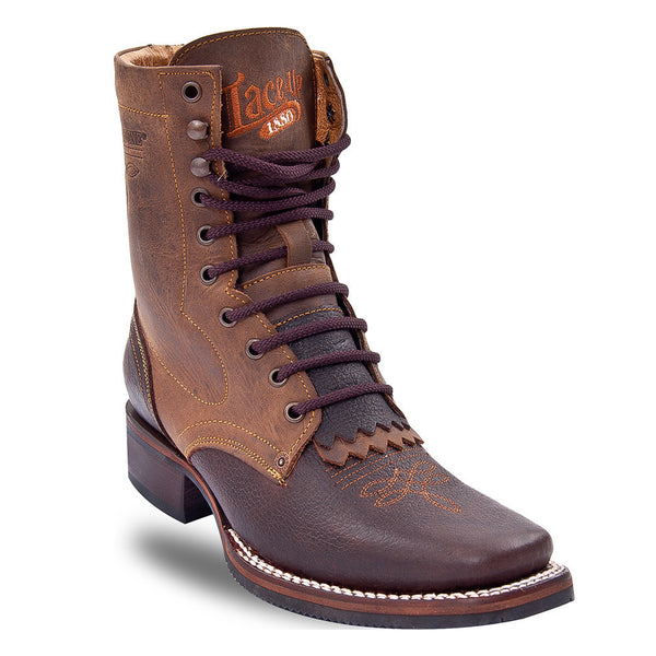 Brown Square Toe Lace Up Boot 