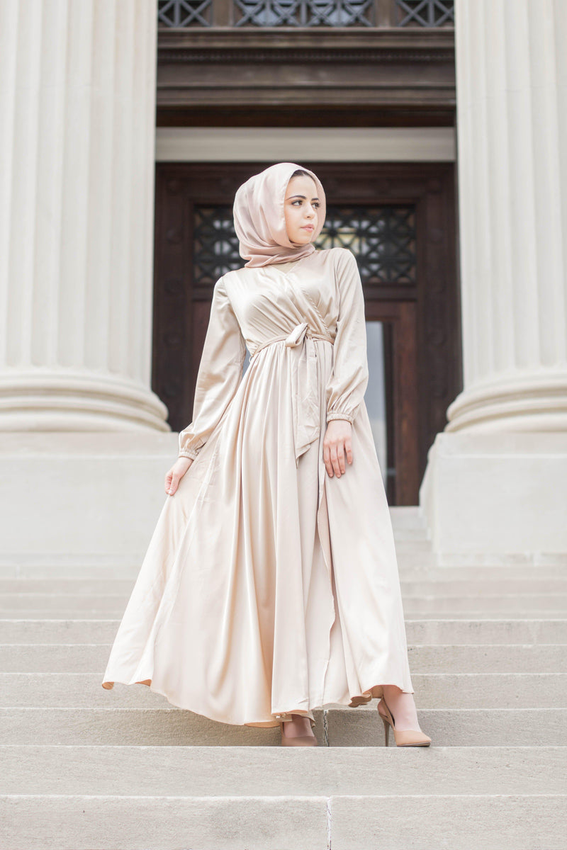 modest satin dress