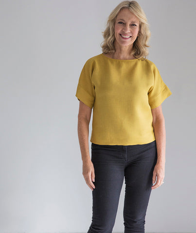 Mustard Linen Short Sleeve Top