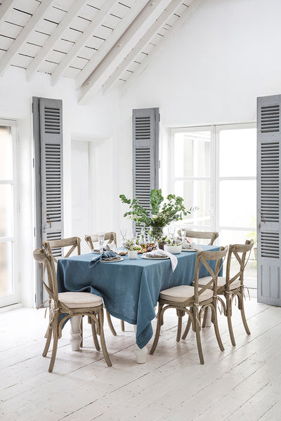 Parisian Blue Linen Tablecloth Hemstitch Collection