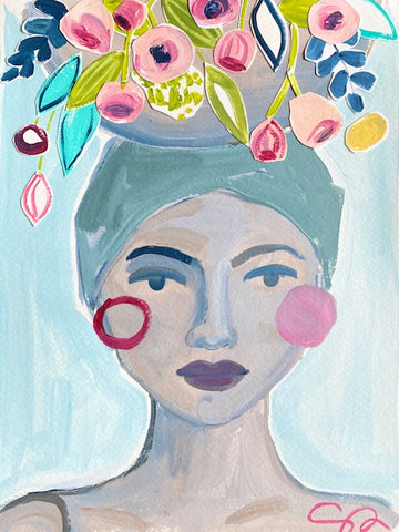 Christenberry Collection, Acrylic painting of a woman carrying a basket of flowers on her head