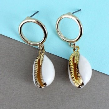 Goldtone Ring And Conch Shell Post Earrings