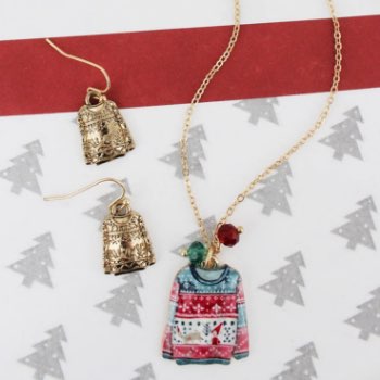 Ugly Christmas Sweater Necklace and Earring Set