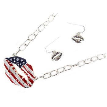 Patriotic Split Heart Silvertone Necklace and Earring Set
    