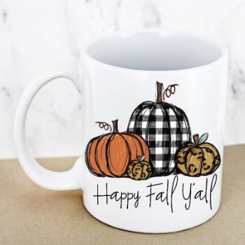 Plaid Happy Fall Y'all White Coffee Mug 