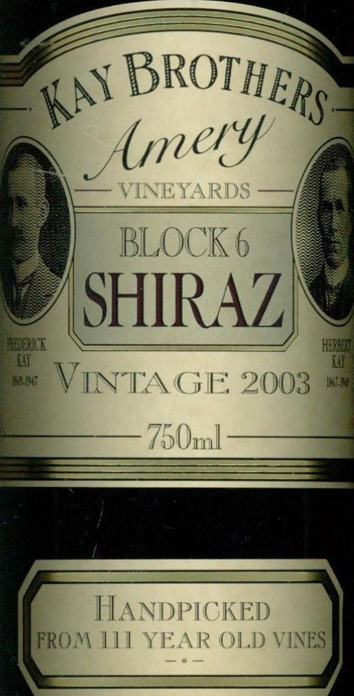 Kay Brothers Block 6 Shiraz 2003 750ml, McLaren Vale