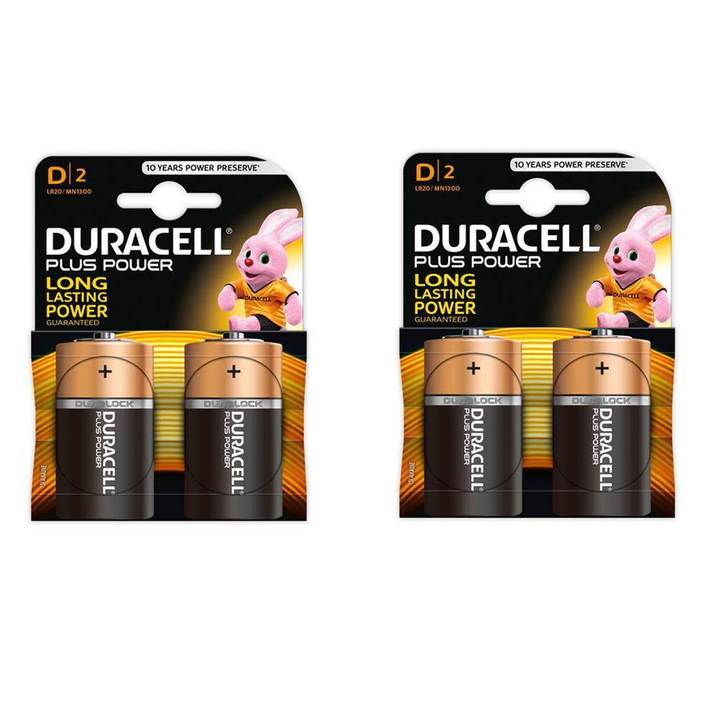 4 x Duracell Plus Power Batterie D Mono 1,5V LR20 MN1300 E95 R20 AM1 UM1 Torcia 