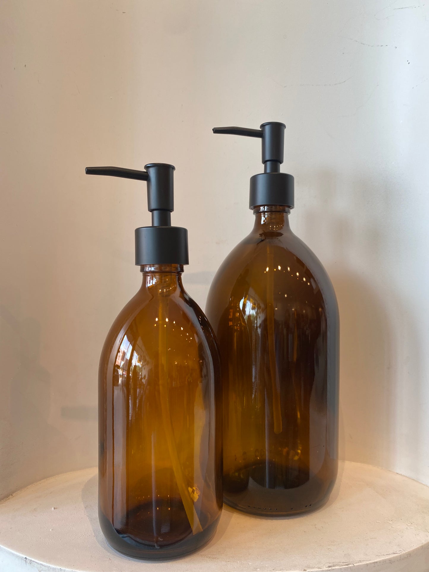 DMG - Amber Glass Bottle with Pump; two sizes
