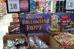 Funny Bone on Halloween M&Ms store display.