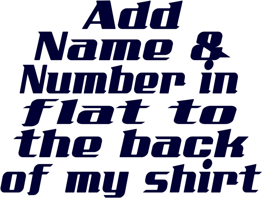 Add name and number in flat to the back of a sports shirt.