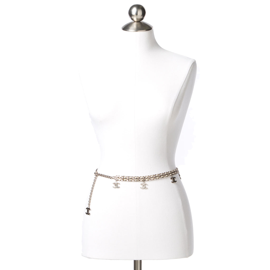 SOLD - Chanel White Lambskin Leather + Silver Chain Belt. Show Piece!