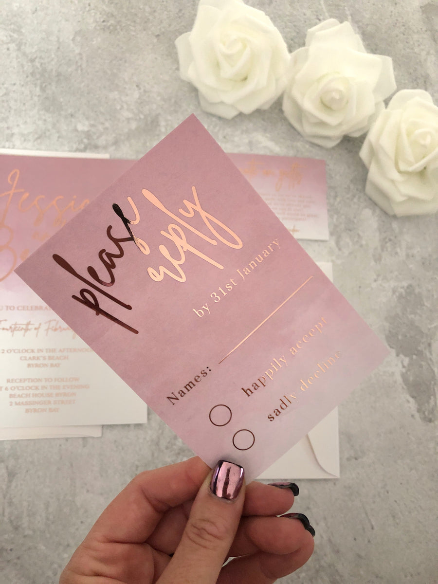 Rose Gold Foil Wedding Invitation in Dusty Pink