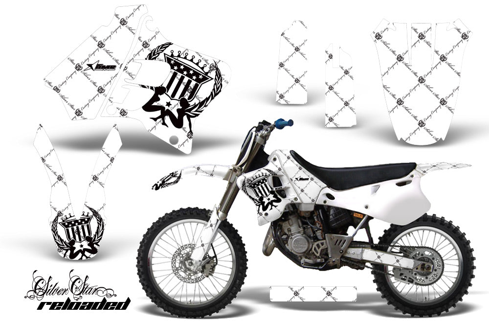 CreatorX Graphics Kit Decals Stickers for Yamaha Yz125 Yz250 Stroke Skulls N Bolts Solid White Silver Incl. Number Plate Graphics