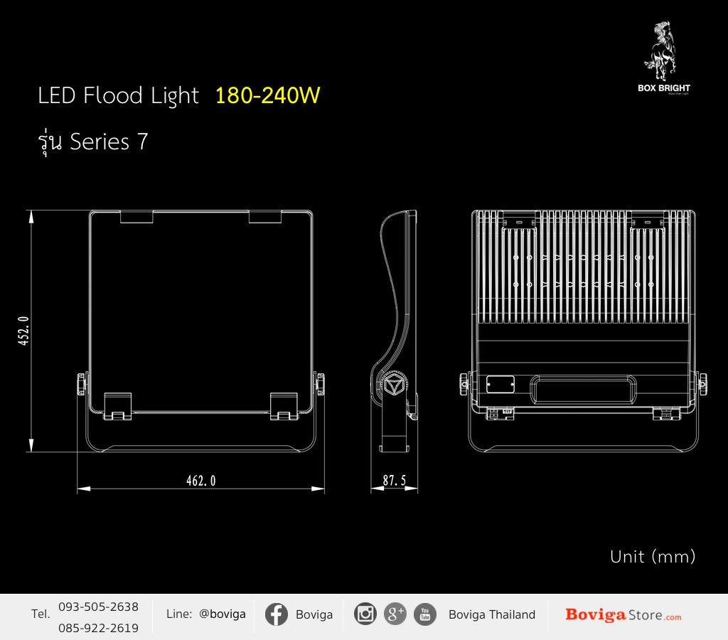 ขนาด โคมไฟ LED Flood Light | สปอร์ตไลท์ LED 240W  รุ่น Series 7 แบรนด์ BOX BRIGHT