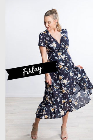 Harlow Wrap Maternity Dress in Navy Floral