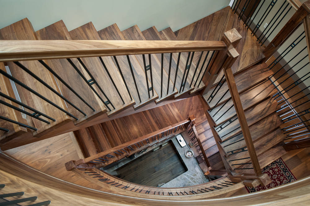 Picture of craftsman stair railing with pewter stair spindles / balusters