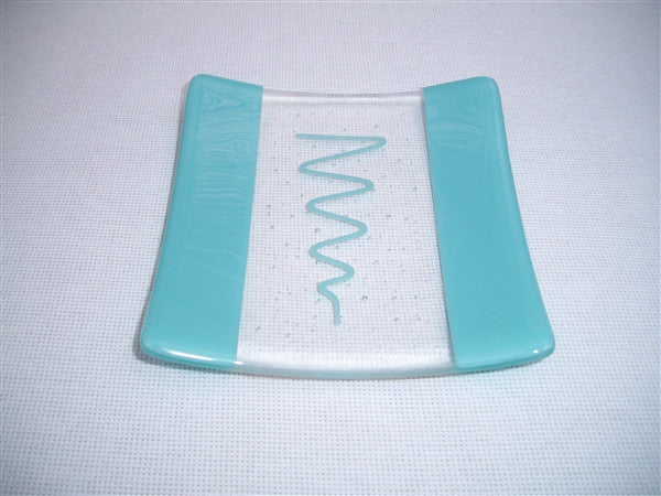 Flared Square Plate - 150 - Bands & Squiggle - Pure Turquoise Op