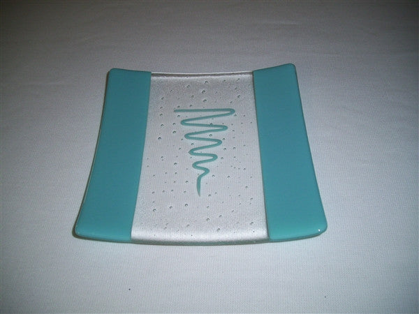 Flared Square Plate - 200 - Bands & Squiggle - Pure Turquoise Op