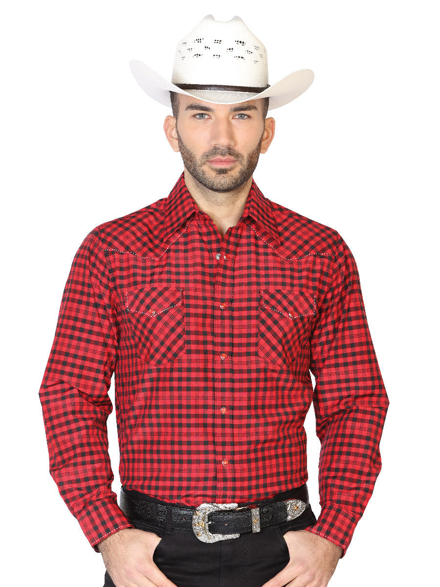 Camisa Vaquera Manga Larga de Bolsillos Estampada Cuadros Western Shirt – Don Max