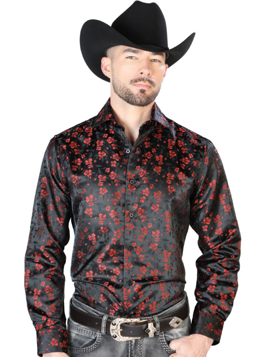 Camisa Vaquera Manga Jacquard Floral - Western Shirt Don Max