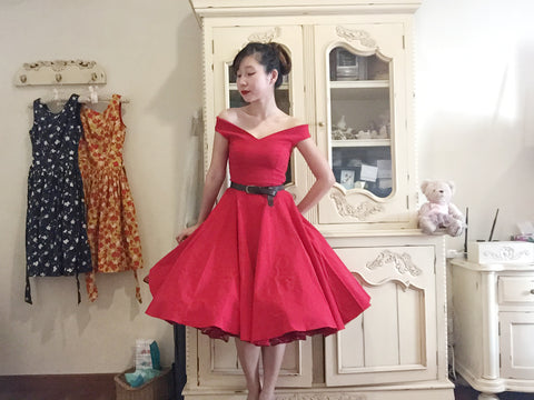 Bardot Off Shoulder Dress worn with Malco Modes' Madeline petticoat