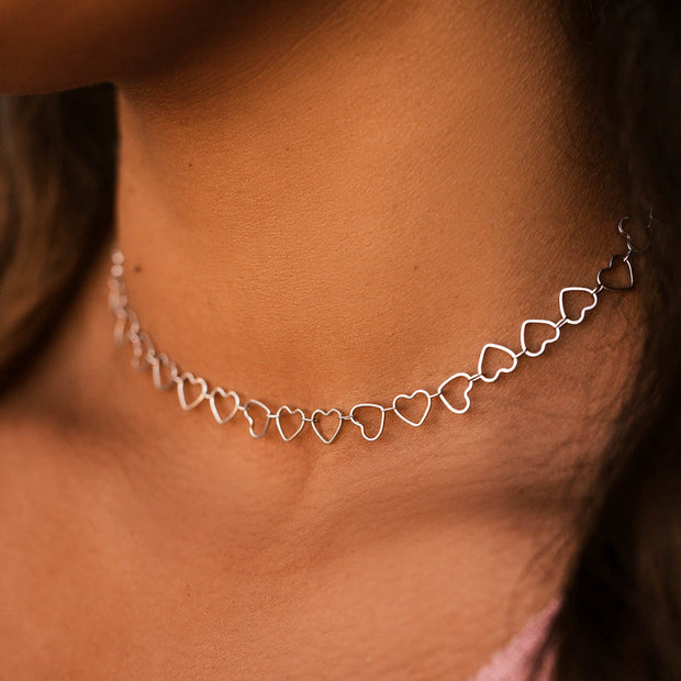 Heart Chain Choker - Silver - firstmasonicdistrict