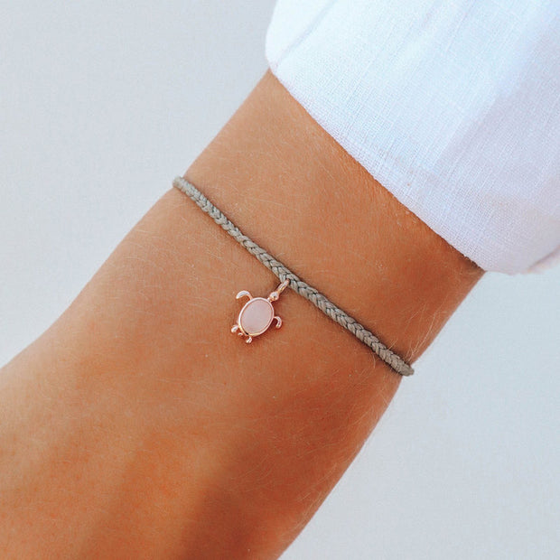 Save the Sea Turtle Rose Gold Charm Bracelet - Light Grey - firstmasonicdistrict