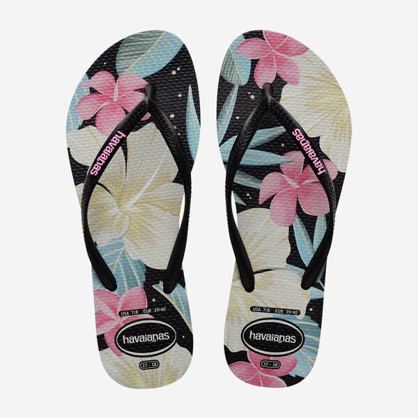 Havaianas Slim Floral - Womens Flip Flops - Black/Pink - firstmasonicdistrict