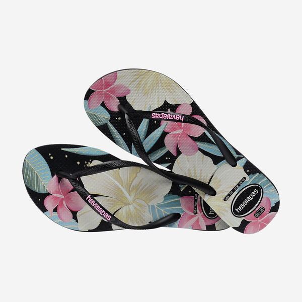 Havaianas Slim Floral - Womens Flip Flops - Black/Pink - firstmasonicdistrict