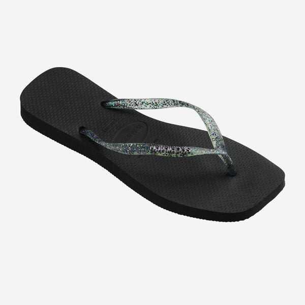 Havaianas Square Logo Metallic - Womens Flip Flops - Black - firstmasonicdistrict