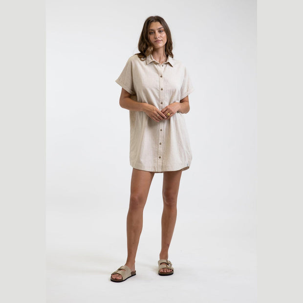 Classic Linen Shirt Dress - Sand - firstmasonicdistrict