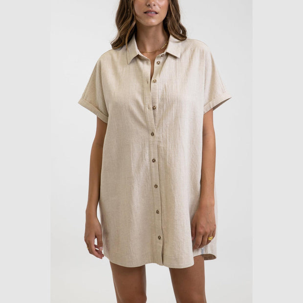 Classic Linen Shirt Dress - Sand - firstmasonicdistrict