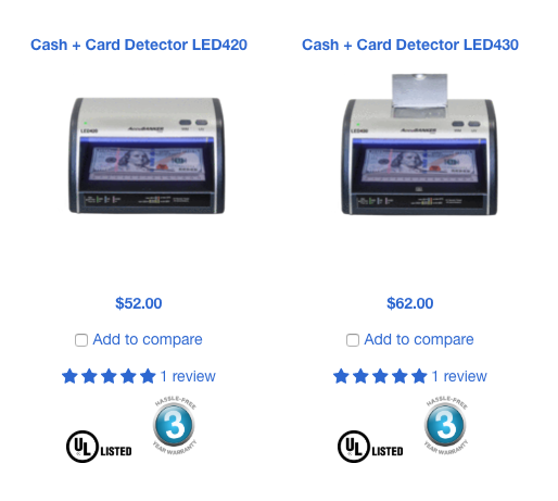 accubanker counterfeit detectors with ul-listed emblem