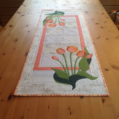 Mari Nordvik in Norway Zebra Patterns Tulip Flower Applique Table Runner Quilt