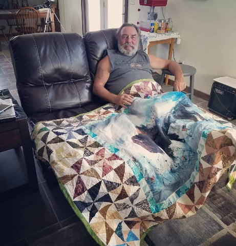 Finished Call of the Wild Bison lap quilt, Dad is happy!