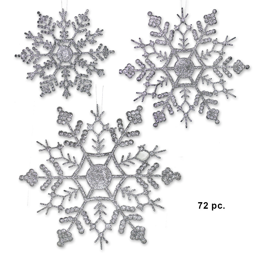 Silver IDOXE Silver Ornaments for Christmas Tree Glitter Plastic Snowflake Ornaments Snowflake Hanging Decorations