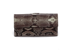 Lyla Leather snake print ladies clutch purse cream