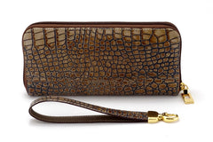 Michaela  Cream & grey crocodile print leather zip around purse side 2 view