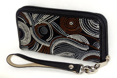 Michaela  Brown swirls Aboriginal print fabric ladies zip around purse