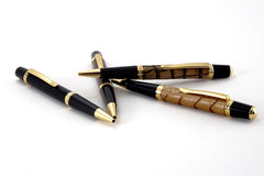 Pens sierra round gold top covered in leather and ostrich leg