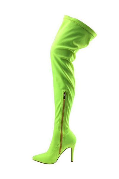 neon green thigh high boots