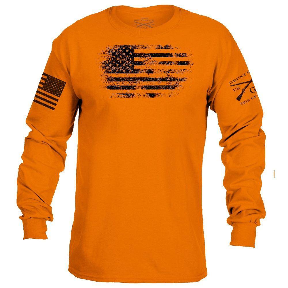 Human pubertet forræderi Orange Vintage Long Sleeve American Flag Shirt – Grunt Style LLC