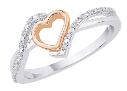 Katarina.com DIAMOND HEART RING IN STERLING SILVER TWO TONE (1/20 CTTW)
