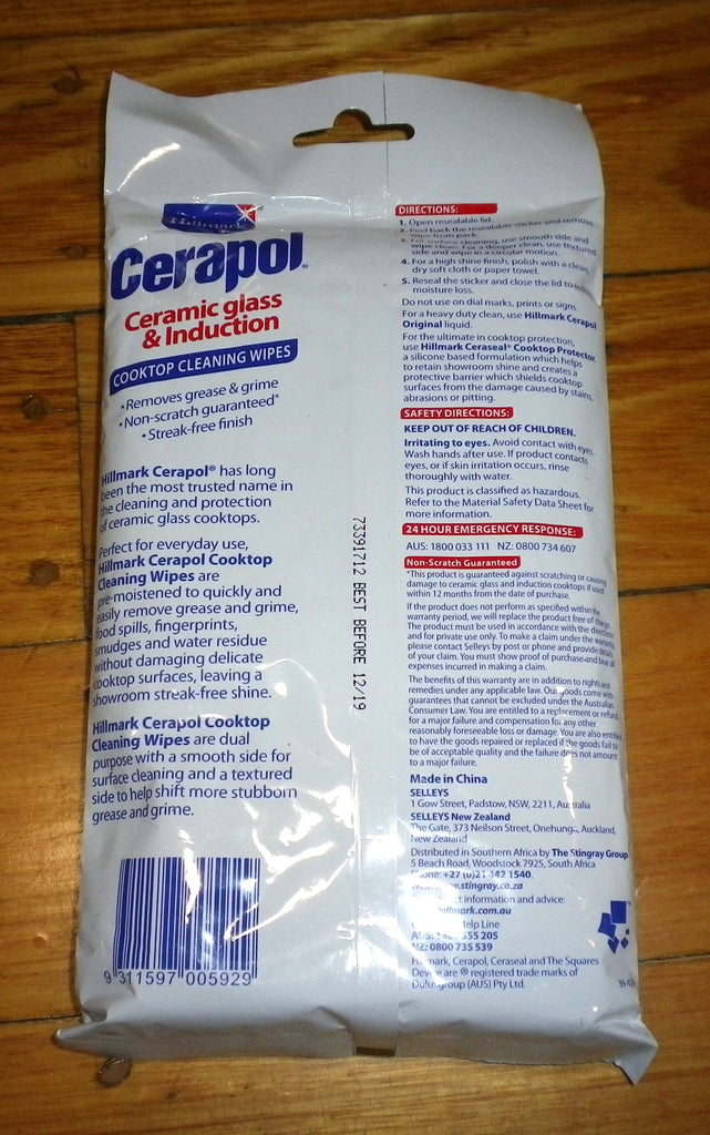 Hillmark Cerapol Ceramic Glass Cooktop Cleaning Wipes Pkt 20